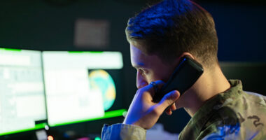 U.S. Space Force Spc. 4 Caleb Walker, a crew chief with the 6th Space Warning Squadron (6 SWS), poses in the Upgraded Early Warning Radar (UEWR) facility at Cape Cod Space Force Station, Massachusetts, May 9, 2024. 6 SWS, located at Cape Cod Space Force Station in Sagamore, Massachusetts, is a geographically separated unit of Space Delta 4, Buckley Space Force Base, Colorado. "Team 6" includes U.S. Space Force Guardians, U.S. Air Force and Royal Canadian Air Force Airmen and civilian employees. Their mission is "To surveil air and space to detect missile launches and high-interest satellites while operating, maintaining, and protecting New England’s first Space Force installation.” (U.S. Space Force photo by Dave Grim)