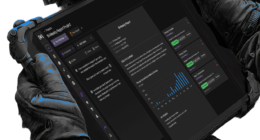 Military operator using a tablet with AI mission software