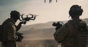 Operators oversee coordinated drone activity enabled by AI-driven swarm software.