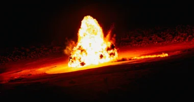 U.S. Navy EOD technicians from EODMU-11 conduct a controlled detonation during a nuclear, chemical, and CBRN drill at China Lake, Dec. 18, 2025. (U.S. Navy photo by MC2 August Clawson)