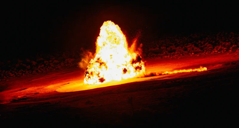 U.S. Navy EOD technicians from EODMU-11 conduct a controlled detonation during a nuclear, chemical, and CBRN drill at China Lake, Dec. 18, 2025. (U.S. Navy photo by MC2 August Clawson)