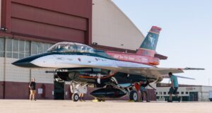 X-62A VISTA variable in-flight simulator test aircraft on the flight line ahead of tactical AI flight testing.