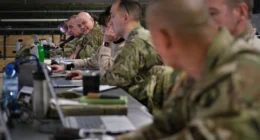 U.S. Army Reserve soldiers attend a planning briefing at Rhine Ordnance Barracks in Kaiserslautern, Germany.