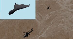 Illustration showing simulated aerial platforms in a synthetic environment used to train machine vision AI for defense applications. (Image: Cignal Defense)