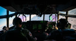 Cockpit view during a U.S. military flight