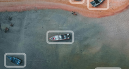 AI-driven object detection highlights vessels in sensor data, illustrating how Striveworks’ Chariot Core enables real-time threat detection and multi-domain awareness.