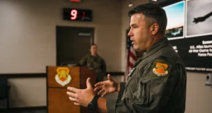 AI Task Force | U.S. Air Force Col. John Ryan addresses local elected officials during a briefing at Luke Air Force Base in Arizona.