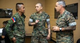 Philippine Marine Corps and US Marine Corps personnel speak during the MARFORPAC–PMC Staff Talks at Camp HM Smith, Hawaii, Feb. 5, 2026. Photo: Lance Cpl. Moses S. Lopez Franco/DVIDS