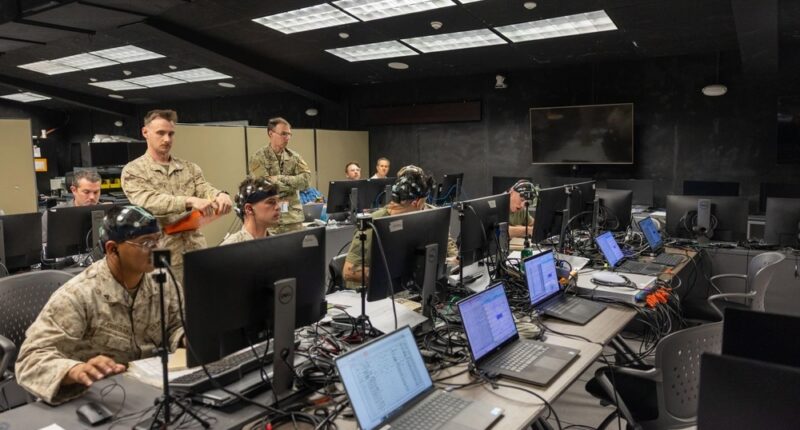 US Marines with 3rd Light Armored Reconnaissance Battalion participate in simulated training at the Battle Simulation Center at Marine Corps Air Ground Combat Center, Twentynine Palms, California, April 8, 2025. Photo: Cpl. Anna Higman/DVIDS