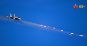 A PLA Air Force J-16 multirole fighter fires aerial rockets during a live-fire training exercise on June 12, 2026. (Photo: Xu Chengcheng/China Military)