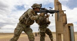 US Army soldiers participate in an M4 carbine and M249 Squad Automatic Weapon range at Fort Carson, Colorado, in April 2023. Photo: Staff Sgt. Herbert Roberson/DVIDS