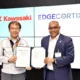 Hideaki Nishimoto, General Manager of the Defense & Aerospace Business Division at Kawasaki Heavy Industries, and Dr. Sakya Dasgupta, Founder and CEO of EdgeCortix, display the agreement between the companies. Photo: EdgeCortix