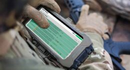 A UK soldier uses Babcock’s Nomad AI-powered signal intelligence platform in the field. Photo: Babcock
