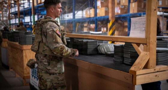 A US Army soldier draws equipment from a Central Issue Facility during a deployment readiness exercise at Fort Bliss, Texas, on July 21, 2024. Photo: Staff Sgt. Amasis Obsidian/US Army
