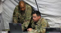 US Army officers review operational data during a command post exercise at Fort Carson, Colorado, on May 18, 2025. Photo: Pfc. Aysia Hightree/US Army